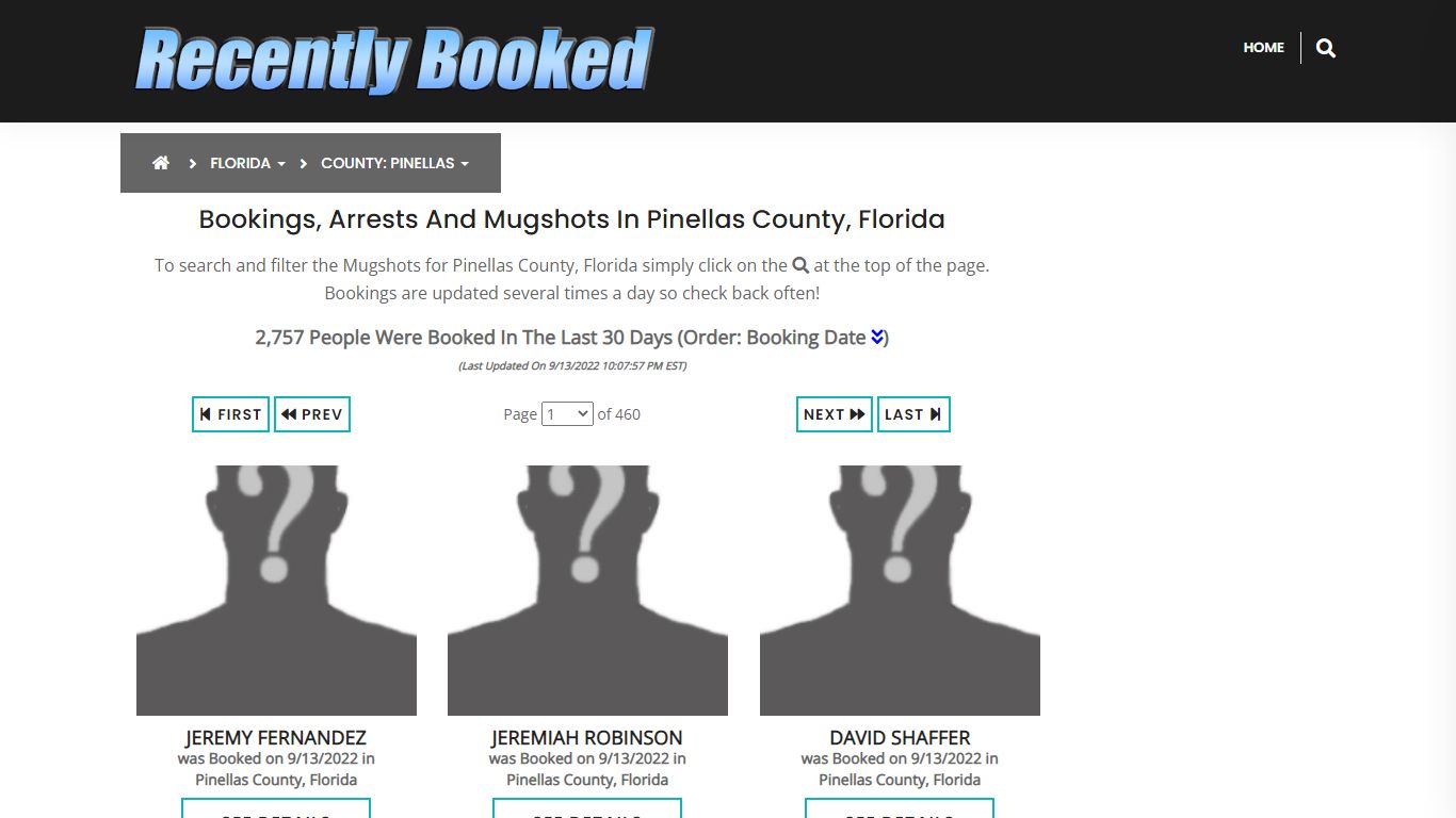 Recent bookings, Arrests, Mugshots in Pinellas County, Florida